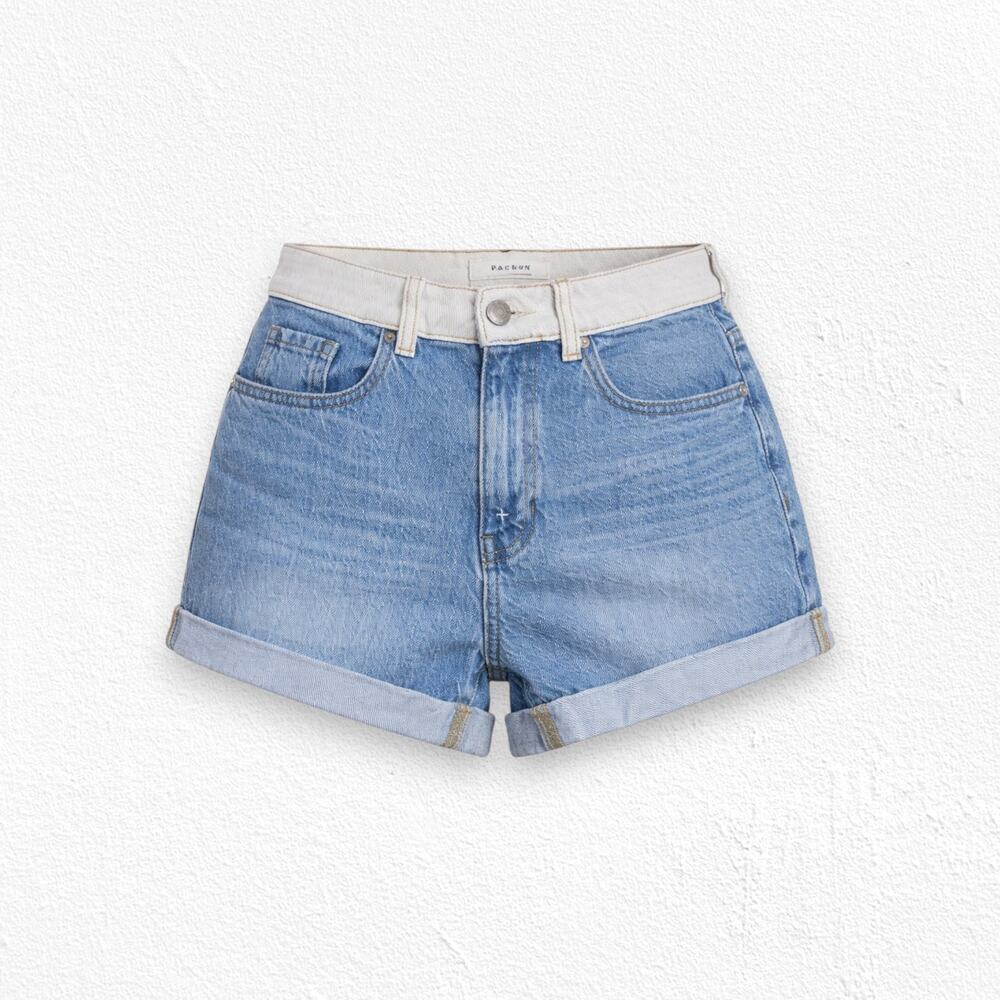 PacSun Two Toned Mom Short Denim Shorts Blue Cream Contrast Shorts Size 26